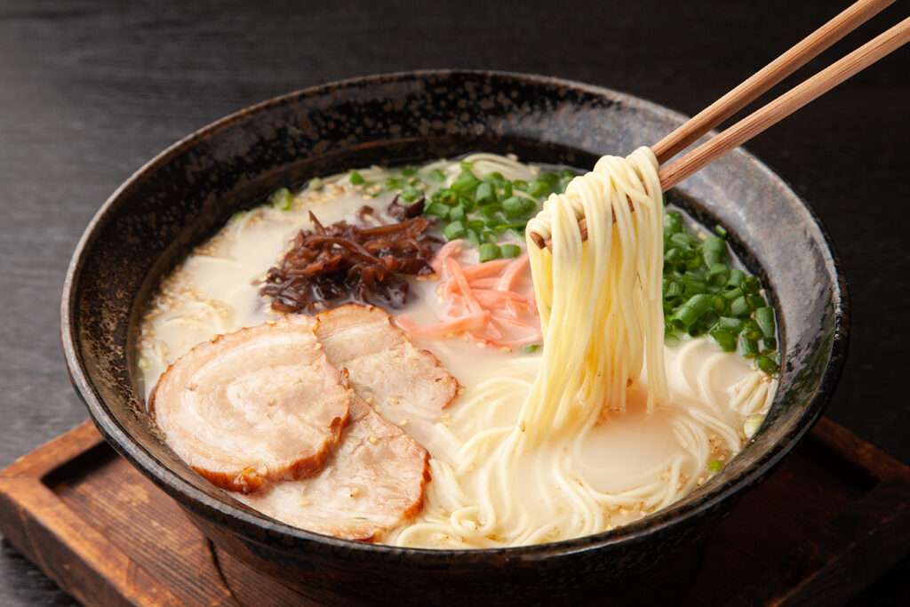 Hakata pork bone ramen in a bowl